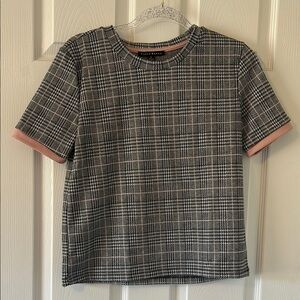 NWOT Haute Monde Black and Pink Plaid Checkered Blouse Size Small